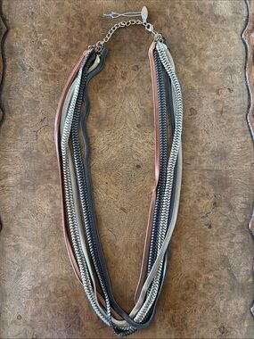 Multi-Row Mixed Metal Necklace in Copper, Black, Silver and Gold